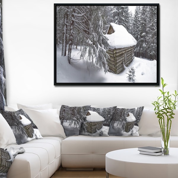 Designart 'House in Magic Winter Forest' Landscape Framed Canvas Art Print