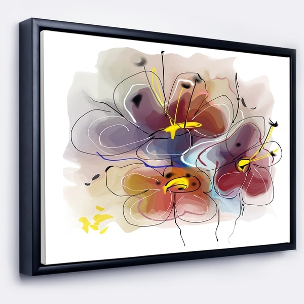 Designart 'Brown Blue Flower Illustration Art' Extra Large Floral Framed Canvas Art