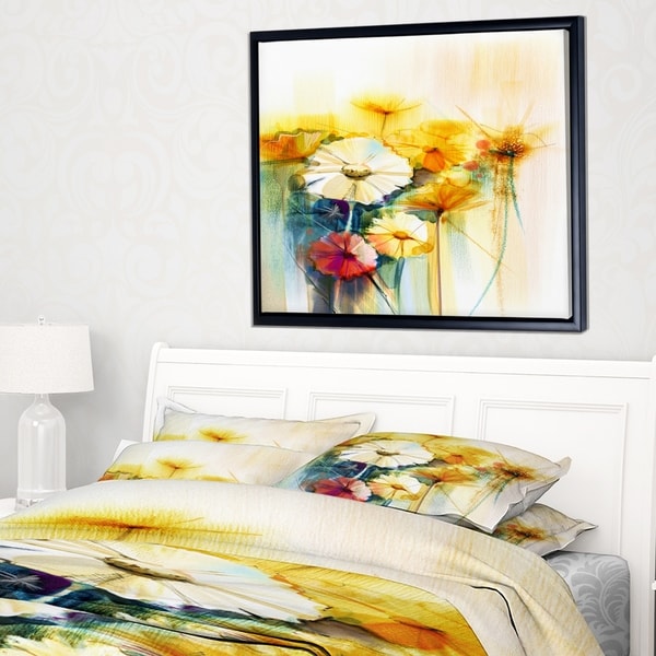 Designart 'Bunch of White Yellow Flowers' Large Floral Framed Canvas Art Print