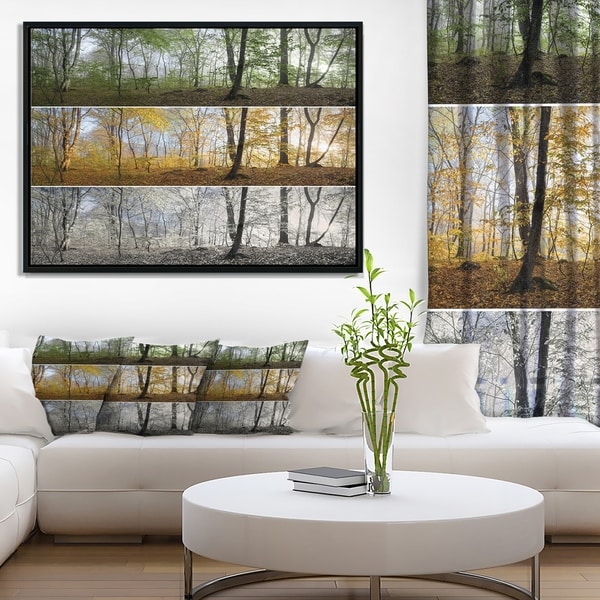 Designart 'Three Seasons Forest Panorama' Landscape Framed Canvas Art Print