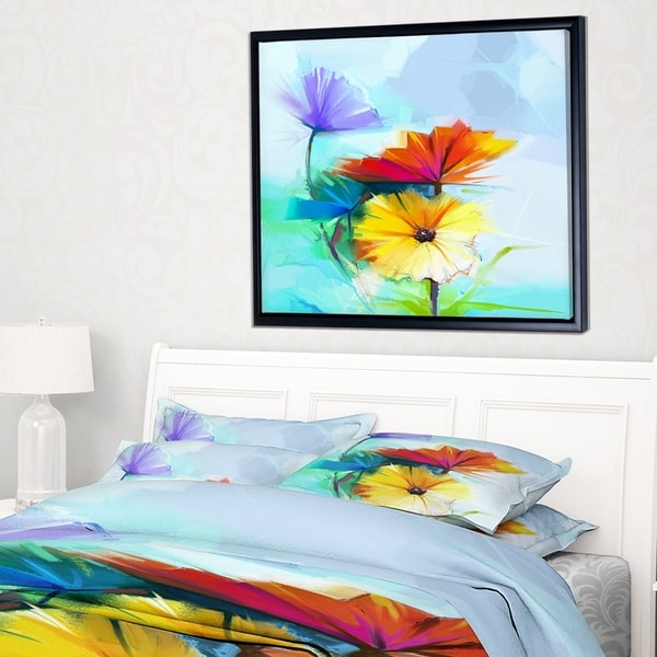 Designart 'Amazing Watercolor of Spring Daisies' Large Floral Framed Canvas Art Print