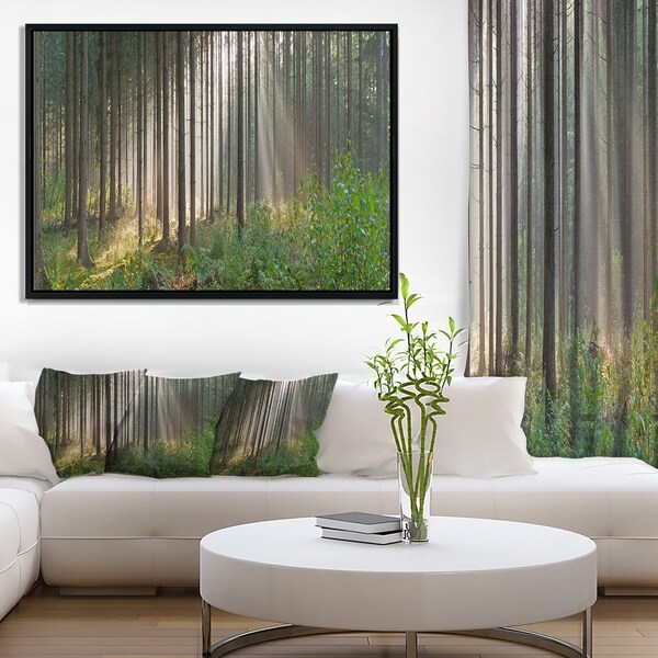 Designart 'Green Forest in Mist Panorama' Landscape Framed Canvas Art Print
