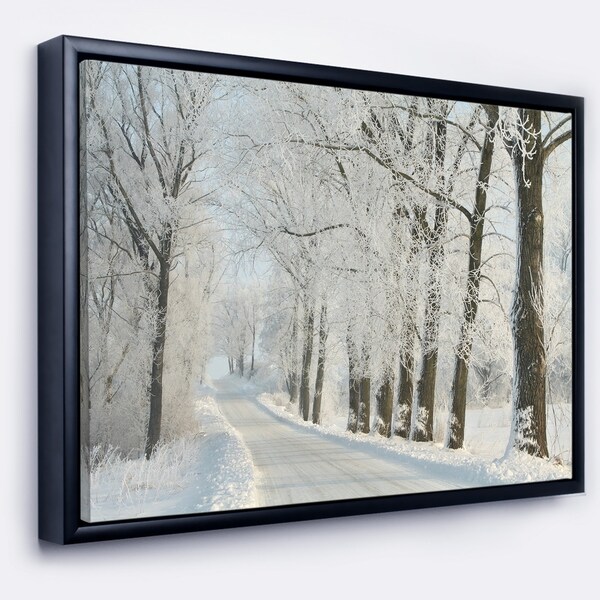 Designart 'Winter Road in Dense Foggy Forest' Large Forest Framed Canvas Art Print
