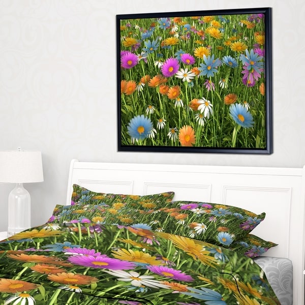 Designart 'Different Color Flowers in Field' Floral Framed Canvas Art Print