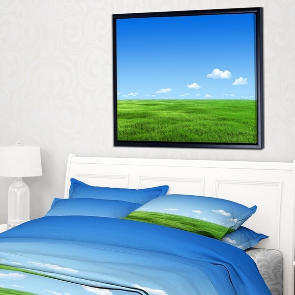 Designart 'Green Meadow and Blue Sky' Landscape Framed Canvas Art Print