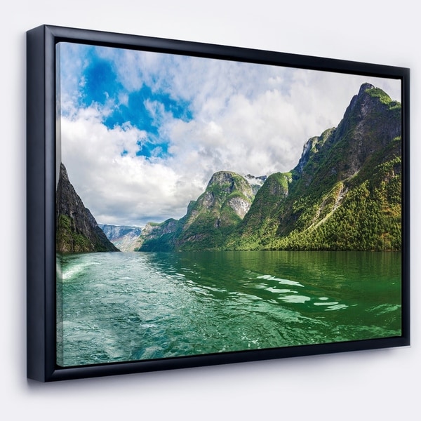Designart 'Green Lake Sognefjord Norway' Landscape Framed Canvas Art Print