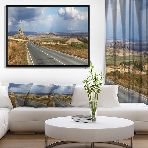Designart 'Road in East Kazakhstan Panorama' Landscape Framed Canvas Art Print