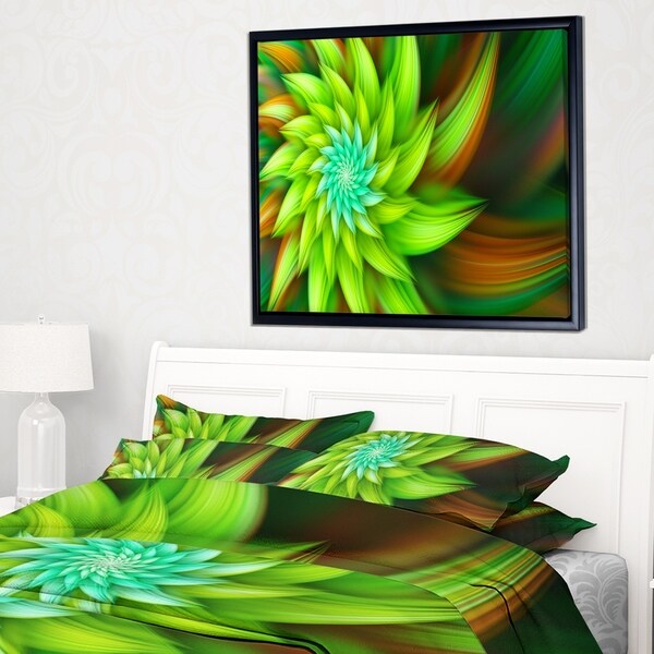 Designart 'Huge Clear Green Fractal Flower' Floral Framed Canvas Art Print