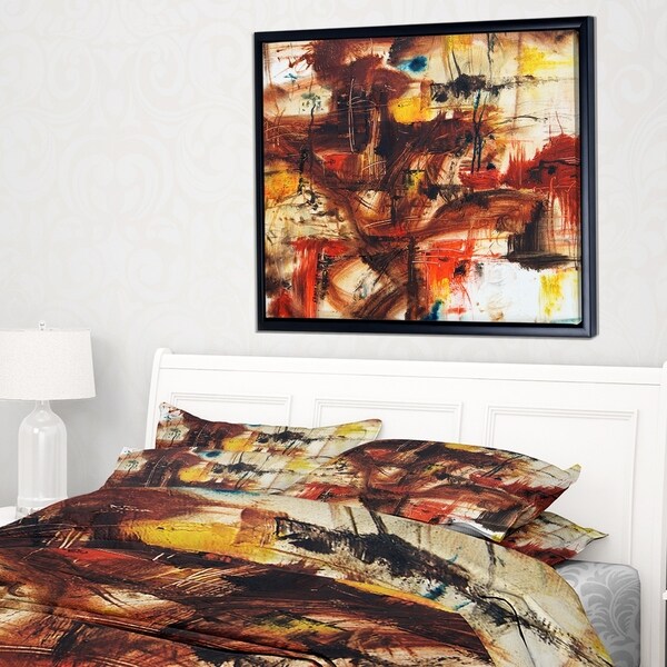 Designart 'Watercolor Red and Yellow Spots' Large Abstract Framed Canvas Artwork