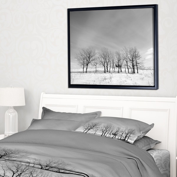 Designart 'Black and White Trees in Winter' Landscape Framed Canvas Art Print
