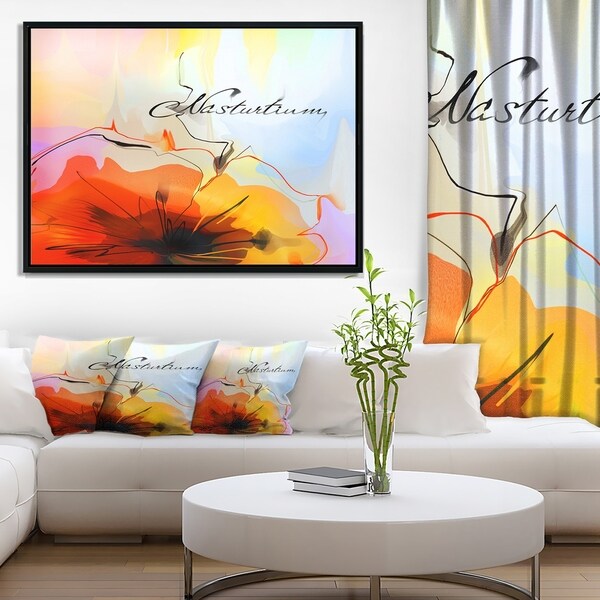 Designart 'Watercolor Nasturtium Flower' Extra Large Floral Framed Canvas Art