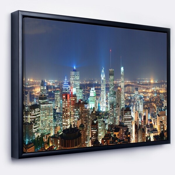 Designart 'Montreal at Dusk Panorama' Landscape Framed Canvas Art Print