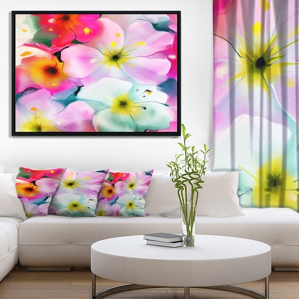 Designart 'Colorful Watercolor Floral Pattern' Extra Large Floral Framed Canvas Art