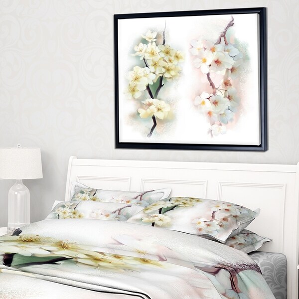 Designart 'White Flower Bouquet Illustration' Extra Large Floral Framed Canvas Art
