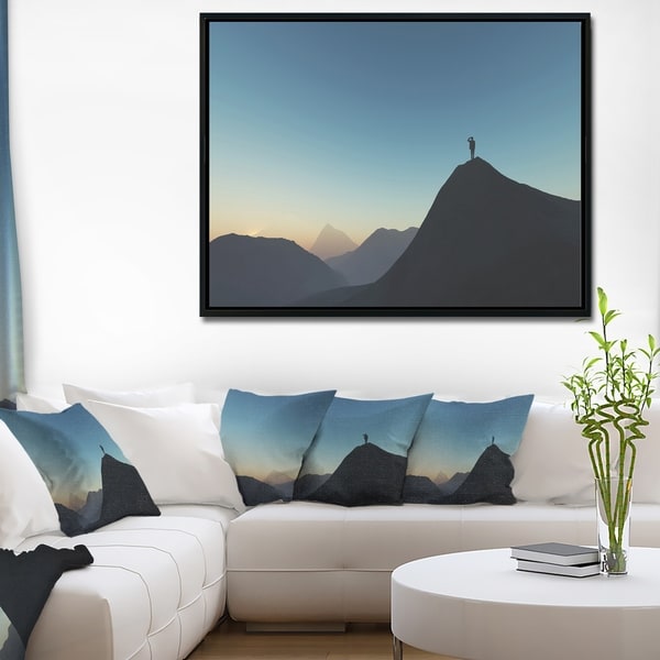 Designart 'Man Looking from Mountain' Landscape Framed Canvas Art Print
