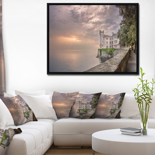 Designart 'Miramare Castle at Sunset' Landscape Framed Canvas Art Print