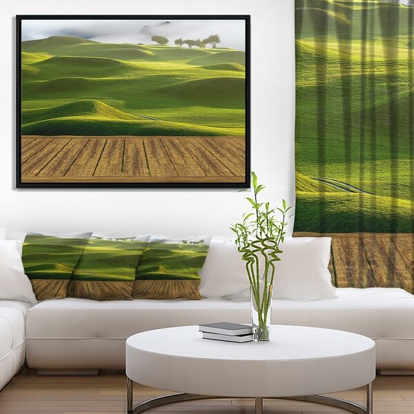 Designart 'Golf Course with Wooden Path' Landscape Framed Canvas Art Print