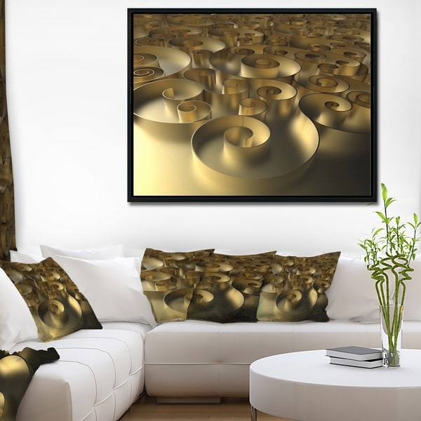 Designart 'Golden Curly Abstract 3D Design' Abstract Framed Canvas Art Print