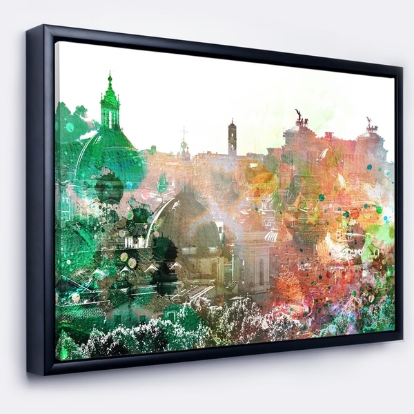 Designart 'Colorful City Watercolor' Landscape Framed Canvas Art Print