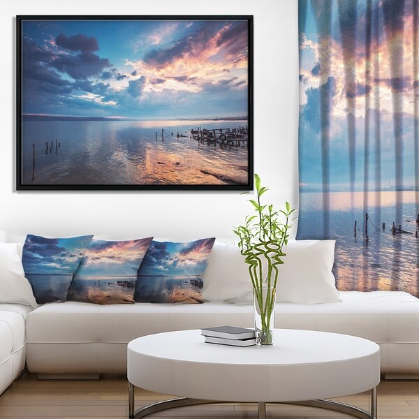 Designart 'Dramatic Sky Over Sunset Lake' Large Landscape Framed Canvas Art