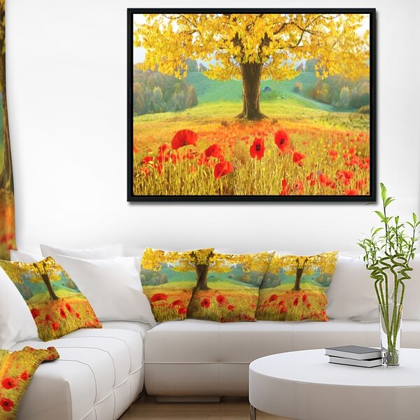 Designart 'Beautiful Autumn Yellow Tree' Floral Framed Canvas Art Print
