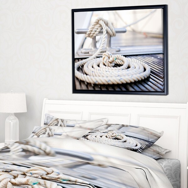 Designart 'White Nautical Mooring Rope' Modern Landscape Framed Canvas Art