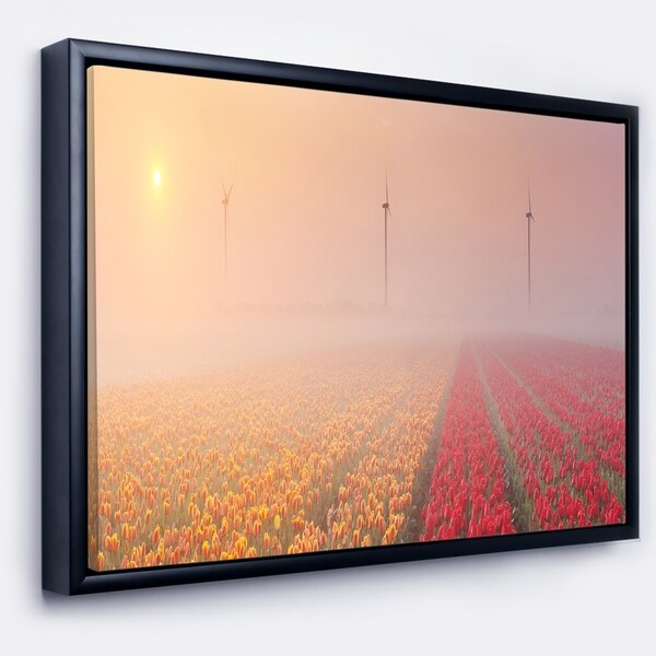 Designart 'Sun over Blooming Lake Panorama' Landscape Framed Canvas Art Print