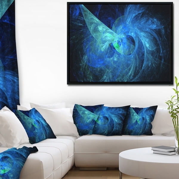 Designart 'Blue on Dark Fractal Illustration' Abstract Framed Canvas Art Print