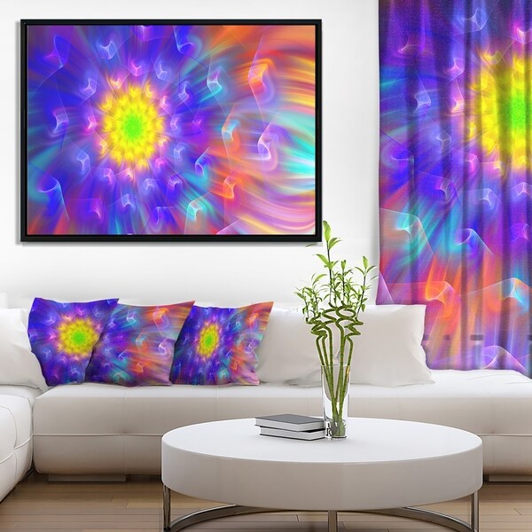 Designart 'Bright Blue Fractal Petals Dandelion' Floral Framed Canvas Art Print