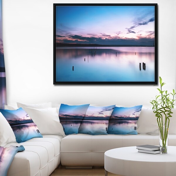 Designart 'Sunset Over Lake Blue Everywhere' Seashore Framed Canvas Art Print