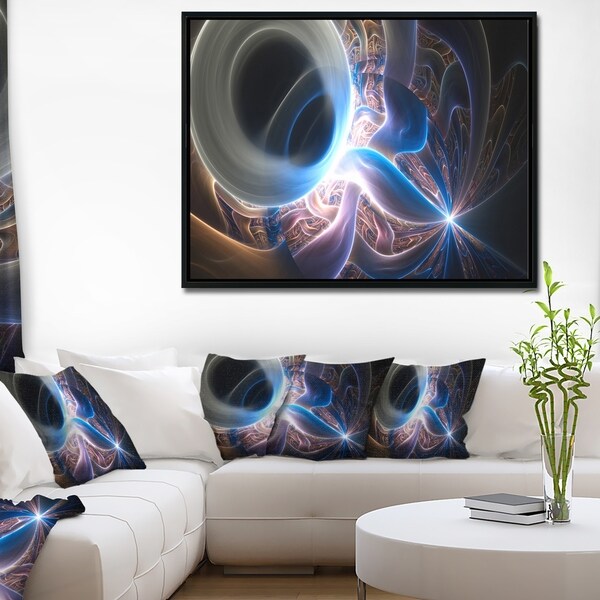 Designart 'Glowing Blue Silver Plasma' Abstract Wall Art Framed Canvas