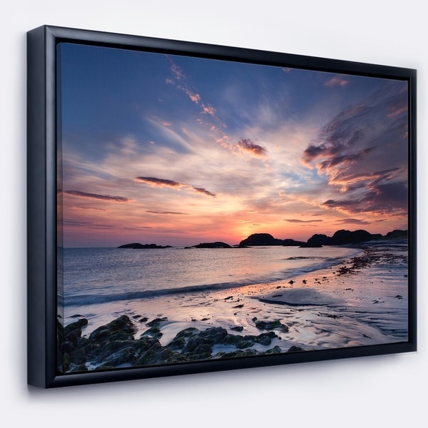Designart 'Dramatic Sky at Sunset on Isle of Iona' Seashore Framed Canvas Art Print