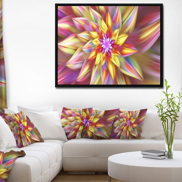 Designart 'Large Multi Color Alien Fractal Flower' Floral Framed Canvas Art Print