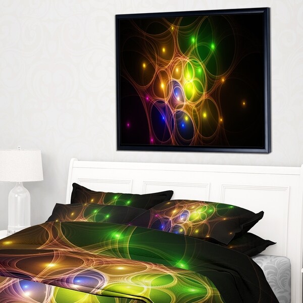 Designart 'Yellow Fractal Space Circles' Abstract Framed Canvas Art Print