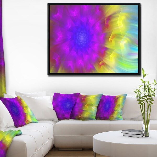 Designart 'Purple Fractal Petals Dandelion' Floral Framed Canvas Art Print