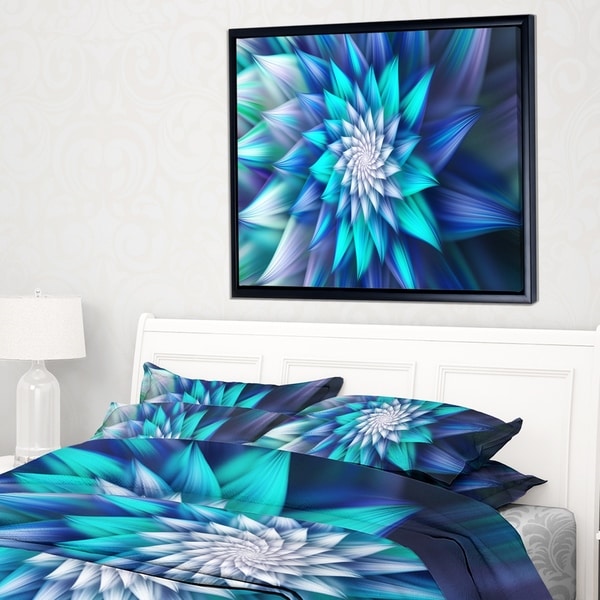 Designart 'Large Blue Alien Fractal Flower' Floral Framed Canvas Art Print