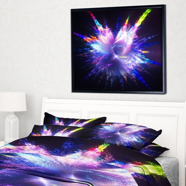 Designart 'Blue Explosion of Paint Drops' Floral Framed Canvas Art Print