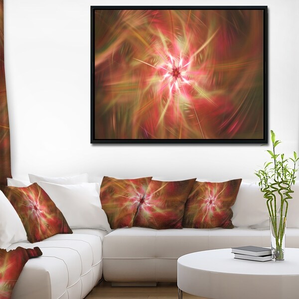 Designart 'Rotating Brown Bright Fireworks' Floral Framed Canvas Art Print