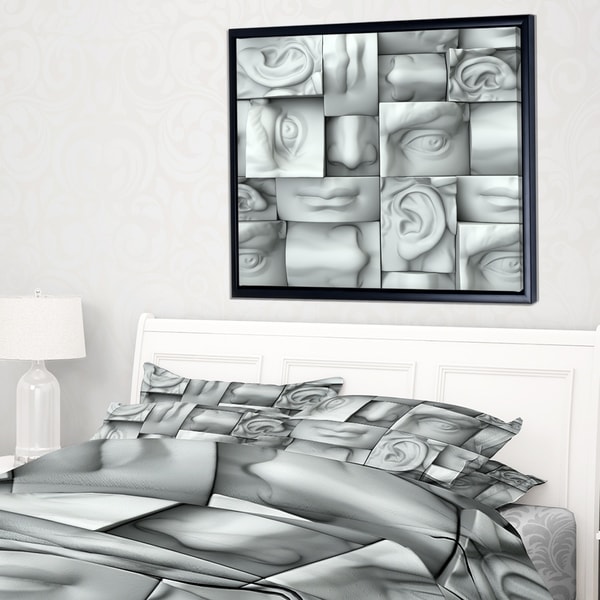 Designart 'Abstract White Blocks' Abstract Framed Canvas Art Print