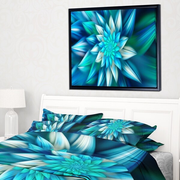 Designart 'Huge Blue Fractal Flower' Floral Framed Canvas Art Print