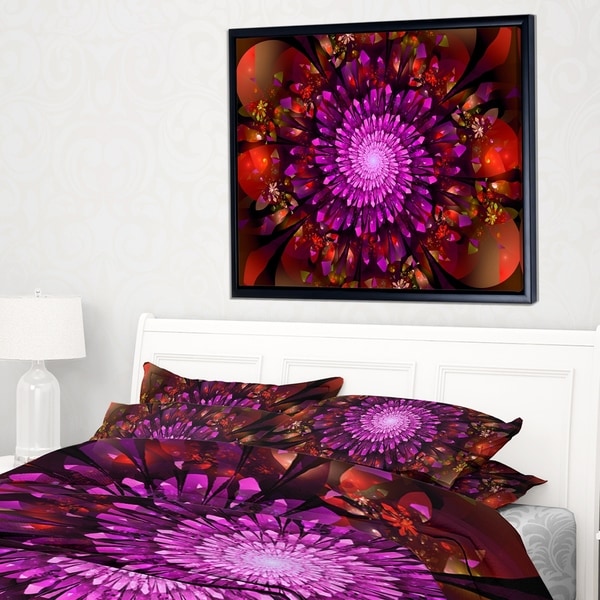 Designart 'Purple Glowing Crystals In Space' Floral Framed Canvas Art Print