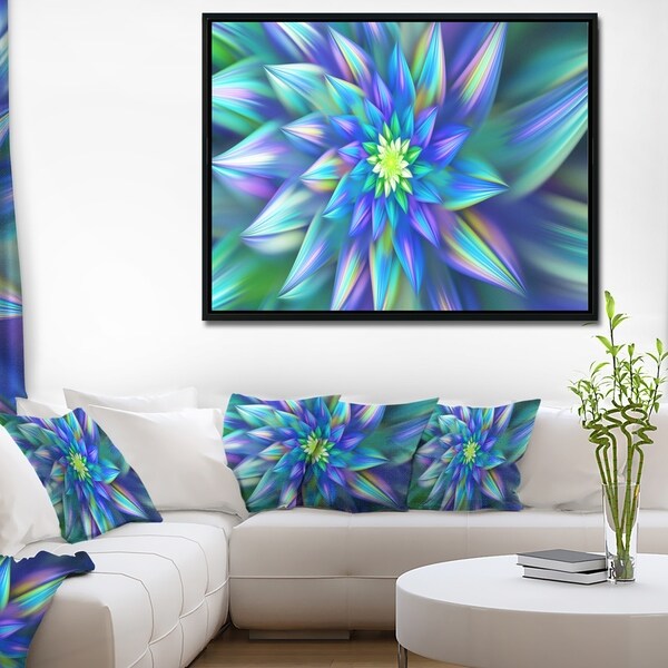 Designart 'Huge Light Blue Fractal Flower' Floral Framed Canvas Art Print