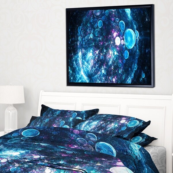 Designart 'Blue Spherical Planet Bubbles' Abstract Framed Canvas Art Print
