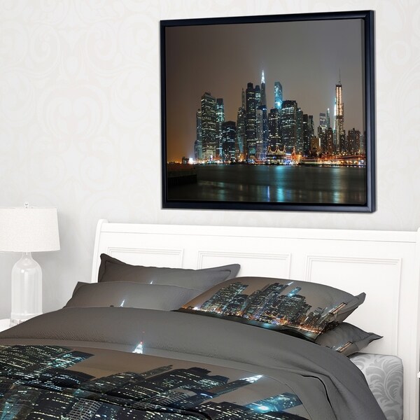 Designart 'Evening New York Panorama' Cityscape Framed Canvas Art Print