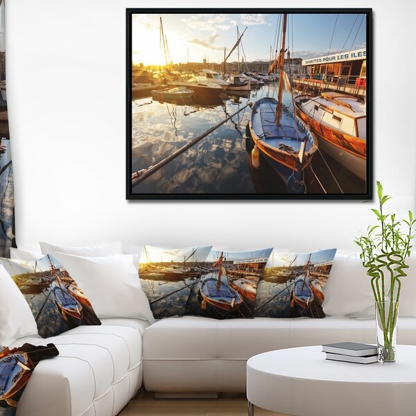 Designart 'Yachts at Sea Port of Marseille' Boat Framed Canvas Art Print