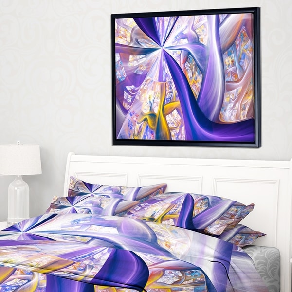 Designart 'Purple Gold Fractal Plant Stems' Abstract Framed Canvas Art Print