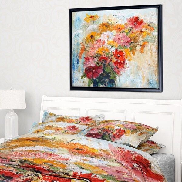 Designart 'Flowers in Vase Painted Illustration' Floral Art Framed Canvas Print