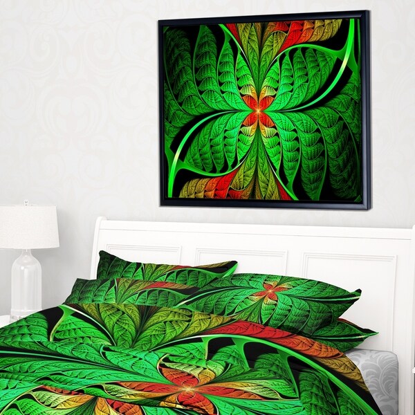 Designart 'Fractal Green Leaf Design' Abstract Framed Canvas Art Print