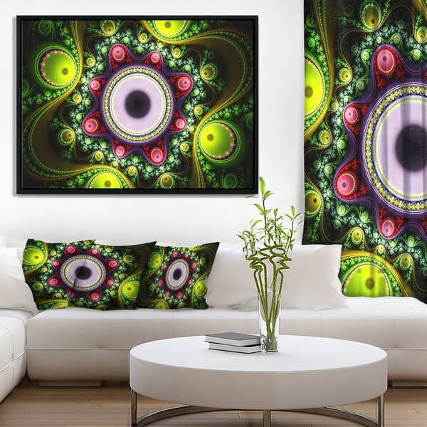 Designart 'Green on Black Pattern with Circles' Abstract Framed Canvas Art Print