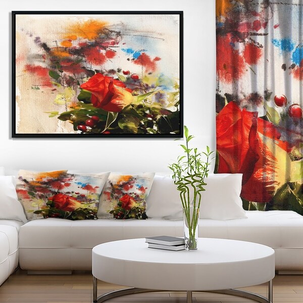 Designart 'Roses and Sunny Day Watercolor' Floral Art Framed Canvas Print
